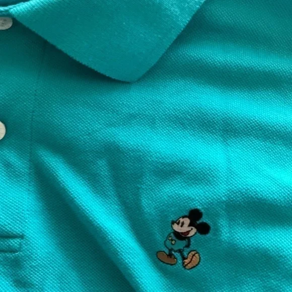 Men’s used Disney blue polo retro shirt Mickey Mouse patch size L large - Picture 4 of 5